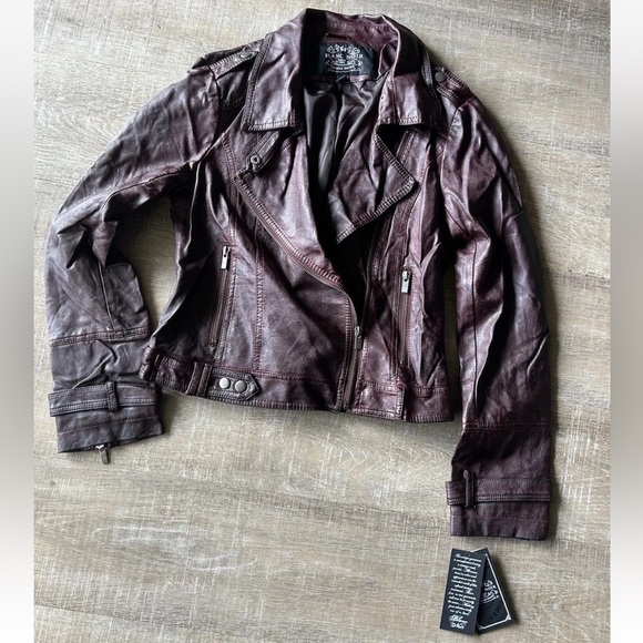 Blanc Noir Women’s M Moto Jacket Vegan Faux Leather Full Zip Pockets Purple NEW - Picture 5 of 15
